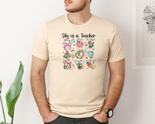 She Is A Teacher Faith Quote Design Graphic T-Shirt