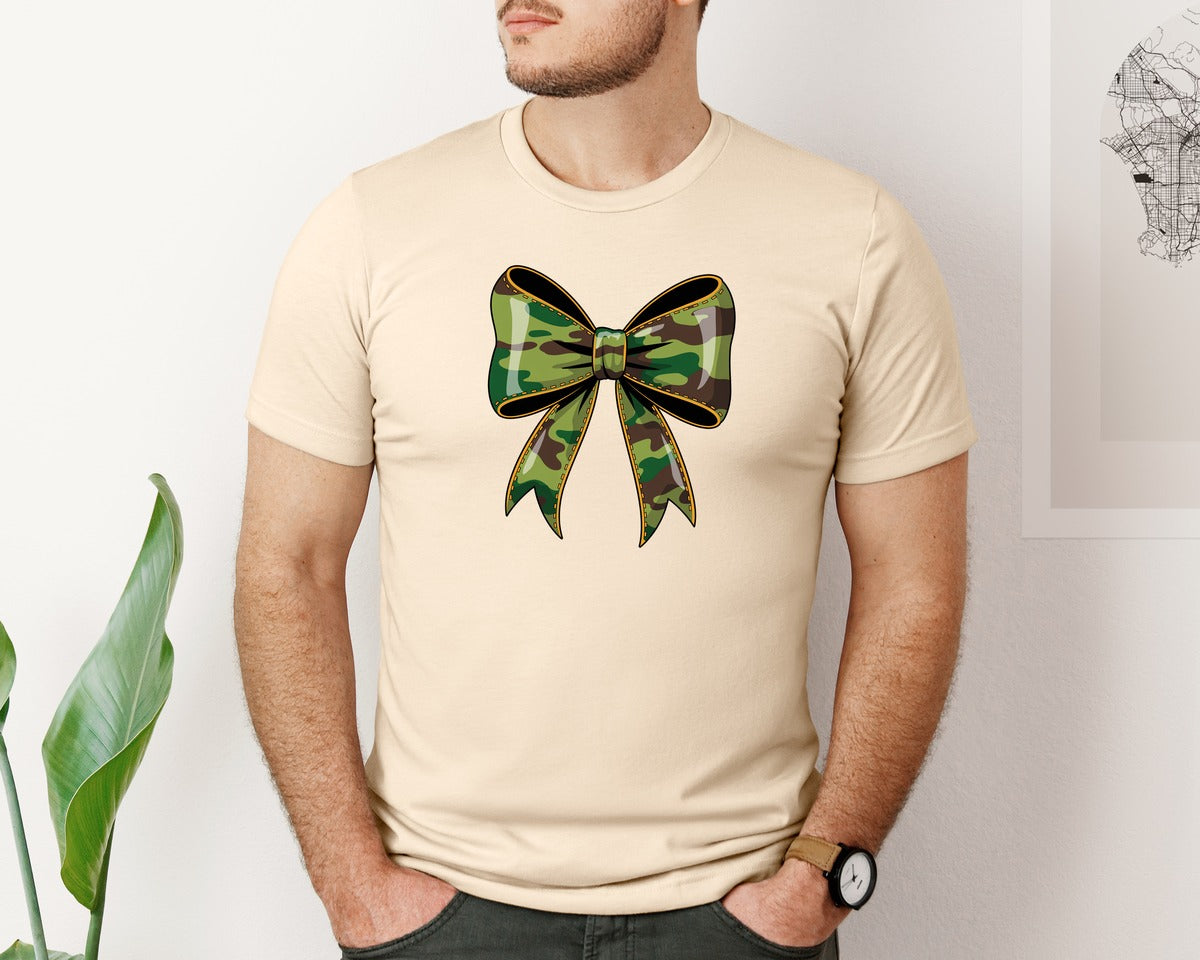 brand:Bella Canvas|color:Soft Cream|Hunting Deer Bow Camo Coquette Graphic T-Shirt