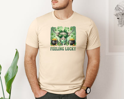 brand:Bella Canvas|color:Soft Cream|St Patricks Highland Cow Brush Graphic T-Shirt