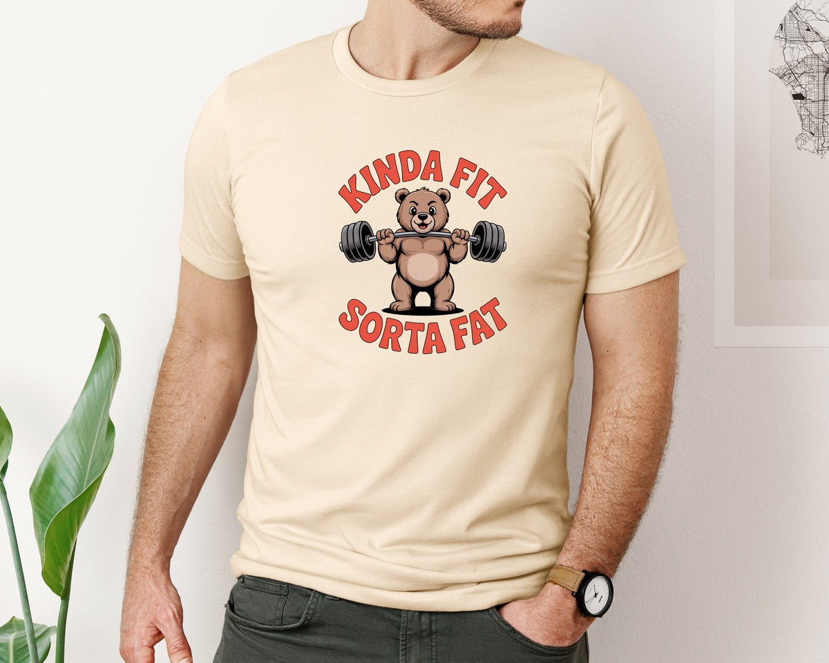 brand:Bella Canvas|color:Soft Cream|Kinda Fit Sorta Fat Bear Gym Graphic T-Shirt