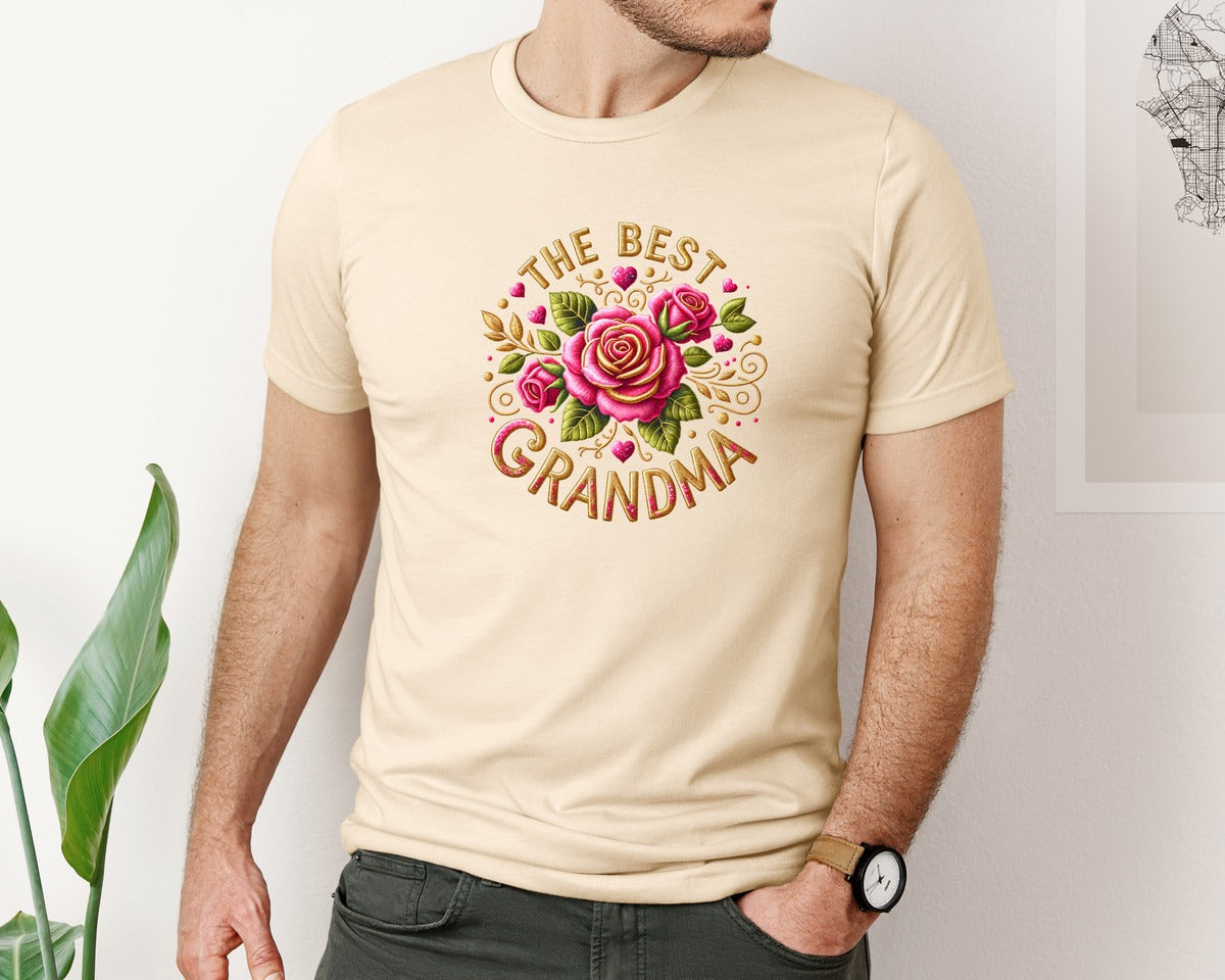 brand:Bella Canvas|color:Soft Cream|The Best Grandma Rose Flowers Graphic T-Shirt