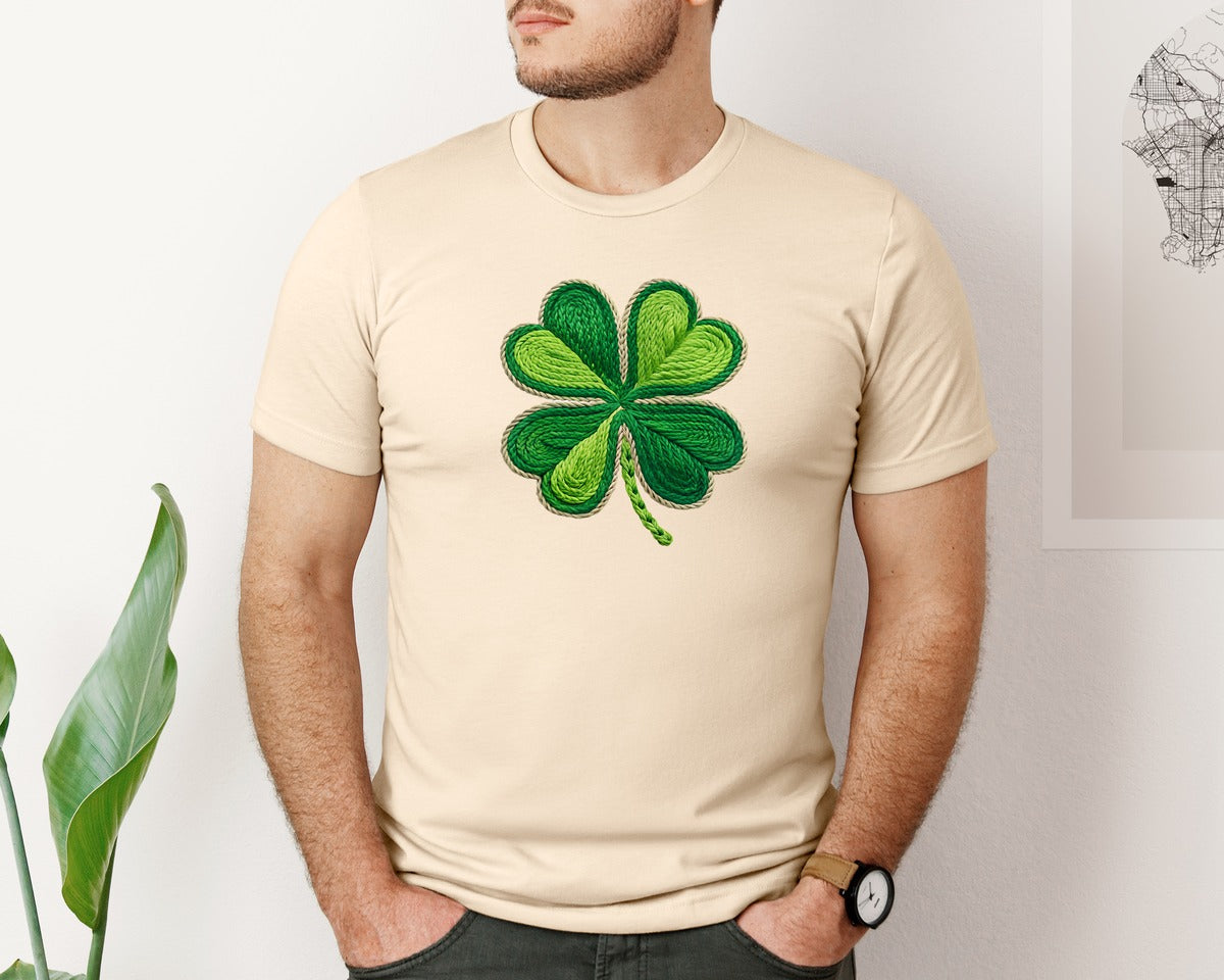 brand:Bella Canvas|color:Soft Cream|Faux Yarn Shamrock St Patricks Day 2 Graphic T-Shirt