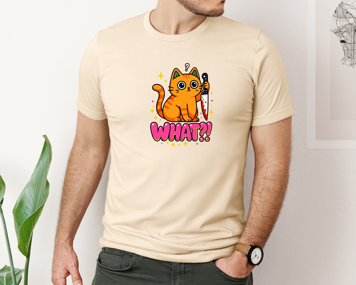 brand:Bella Canvas|color:Soft Cream|Cute Creepy Kitty What Graphic T-Shirt