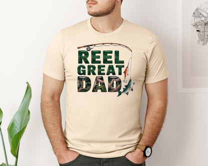 brand:Bella Canvas|color:Soft Cream|Reel Great Dad Fishing Humor Desig Graphic T-Shirt