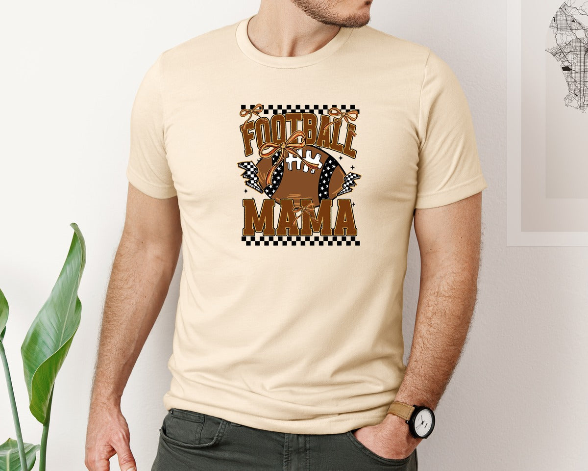 brand:Bella Canvas|color:Soft Cream|Retro Football Mama Football Bow Graphic T-Shirt