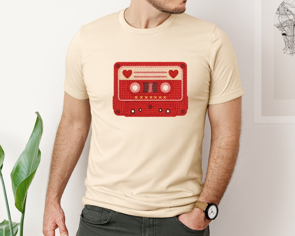 brand:Bella Canvas|color:Soft Cream|Faux Crochet Cassette Tape Retro Graphic T-Shirt