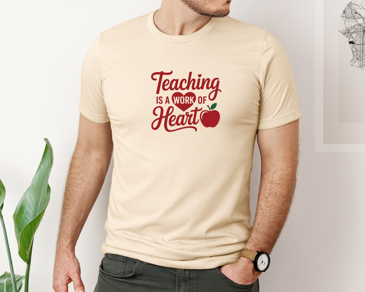 brand:Bella Canvas|color:Soft Cream|Teaching Is A Work Of Heart Teacher 6 Graphic T-Shirt