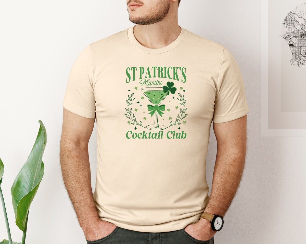 brand:Bella Canvas|color:Soft Cream|St Patricks Day Retro Cocktail Club Graphic T-Shirt