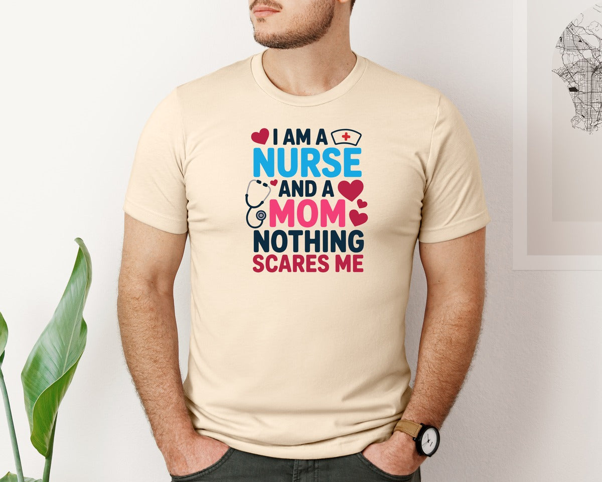 brand:Bella Canvas|color:Soft Cream|I Am A Nurse And A Mom T Shirt Graphic T-Shirt