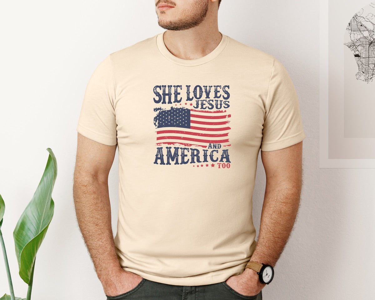 brand:Bella Canvas|color:Soft Cream|She Loves Jesus And America Too 35 Graphic T-Shirt