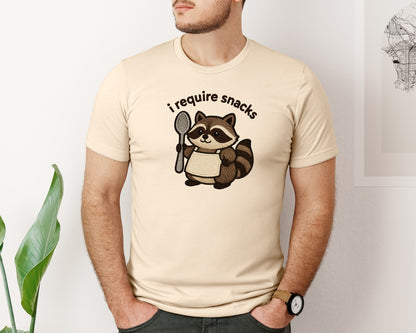 brand:Bella Canvas|color:Soft Cream|I Require Snacks Fat Raccoon Shirt Graphic T-Shirt