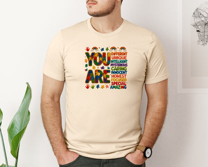 brand:Bella Canvas|color:Soft Cream|You Are Different Autism Awareness Shirt Graphic T-Shirt