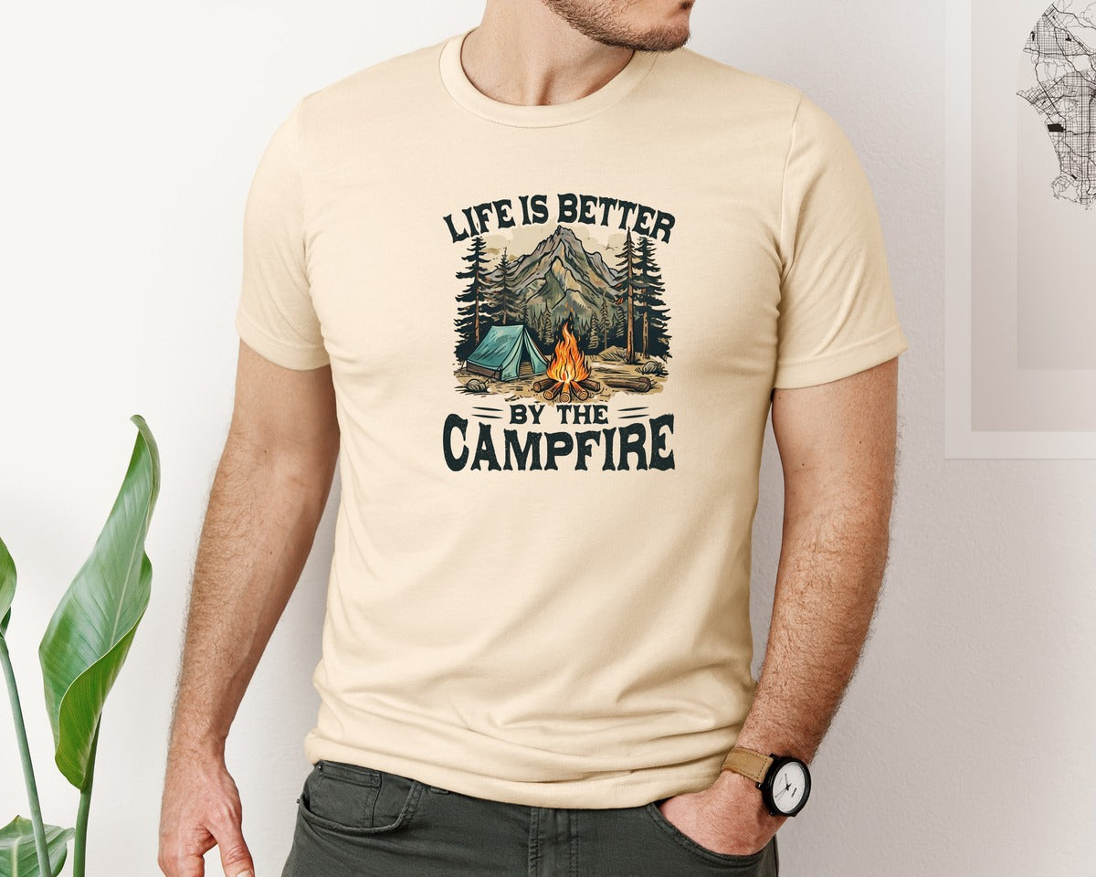 brand:Bella Canvas|color:Soft Cream|Camper Campfire Camping Life Graphic T-Shirt