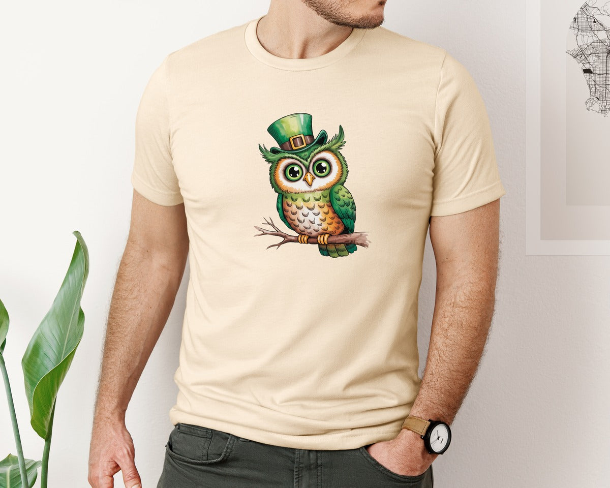 brand:Bella Canvas|color:Soft Cream|St Patrick Owl Cute Lucky Owl Graphic T-Shirt