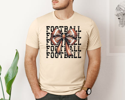 brand:Bella Canvas|color:Soft Cream|Football Game Day Coquette Preppy Graphic T-Shirt