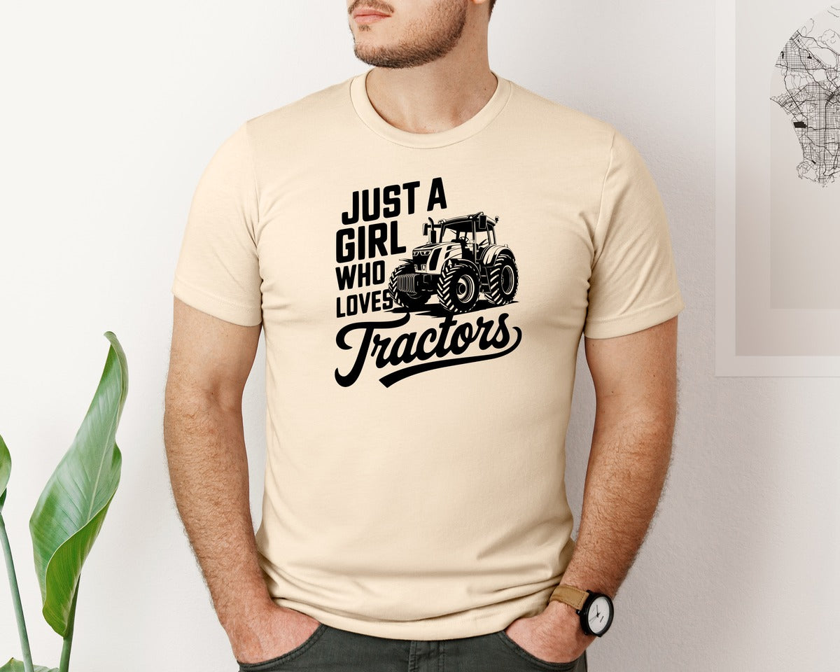 brand:Bella Canvas|color:Soft Cream|Just A Girl Who Loves Tractors T Shi Graphic T-Shirt