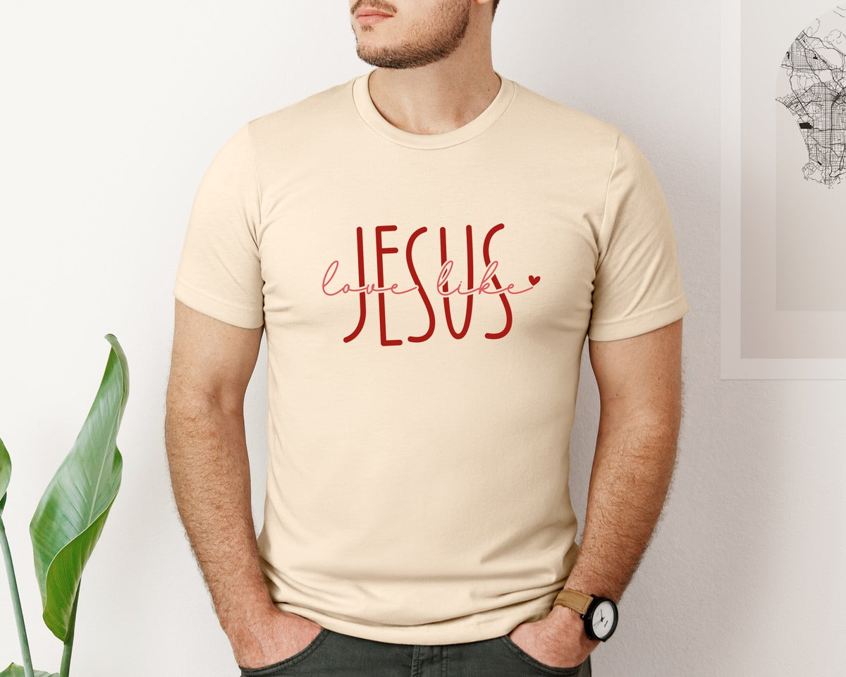 brand:Bella Canvas|color:Soft Cream|Love Like Jesus Svgchristian Valentines Graphic T-Shirt