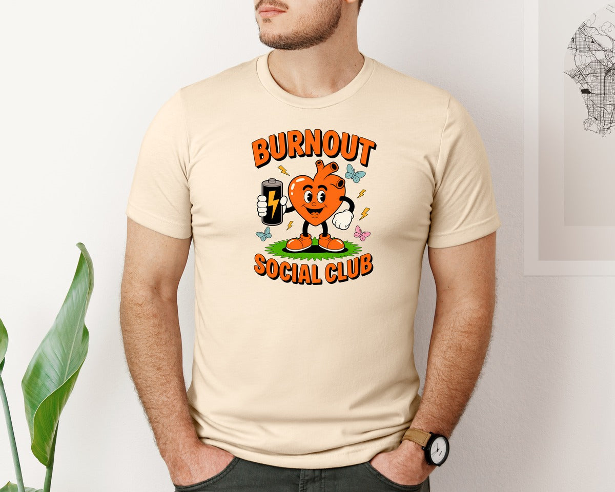 brand:Bella Canvas|color:Soft Cream|Burnout Social Club Retro Cartoon Graphic T-Shirt