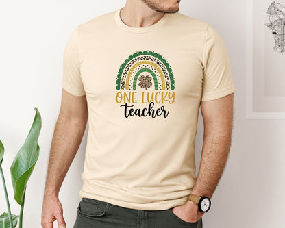 brand:Bella Canvas|color:Soft Cream|One Lucky Teacher St Patricks Day 18 Graphic T-Shirt