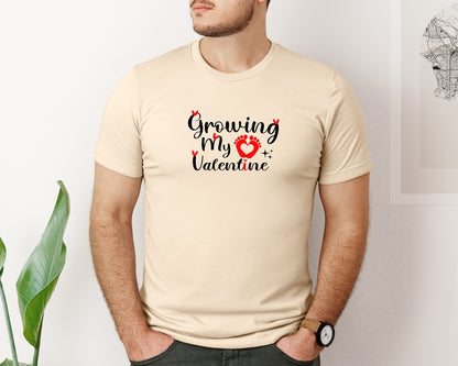 brand:Bella Canvas|color:Soft Cream|Growing My Valentines Pregnancy Announce Graphic T-Shirt