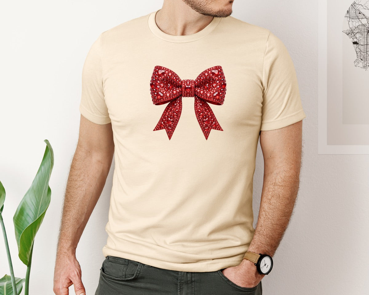brand:Bella Canvas|color:Soft Cream|Rhinestone Valentine Coquette Bow Graphic T-Shirt