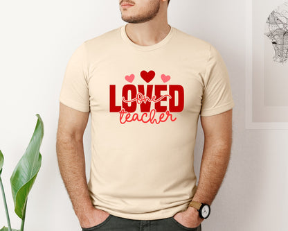 brand:Bella Canvas|color:Soft Cream|Leopard Heart One Loved Teacher Graphic T-Shirt