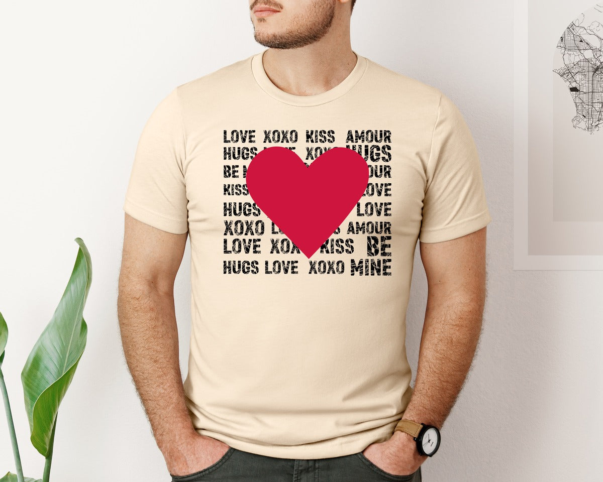 brand:Bella Canvas|color:Soft Cream|Retro Love Heart Love Xoxo Graphic T-Shirt