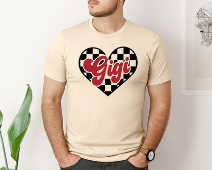 brand:Bella Canvas|color:Soft Cream|Gigi Checkered Heart Graphic T-Shirt