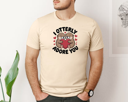 brand:Bella Canvas|color:Soft Cream|Cute Otter Valentines Day Graphic T-Shirt