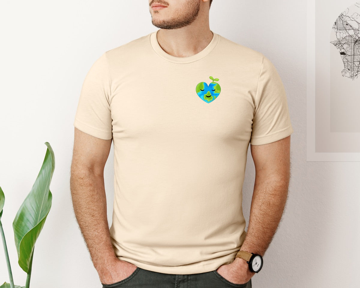 brand:Bella Canvas|color:Soft Cream|Love Heart Earth Globe Pocket Design Graphic T-Shirt