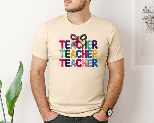 Knitted Coquette Teacher Typography Graphic T-Shirt