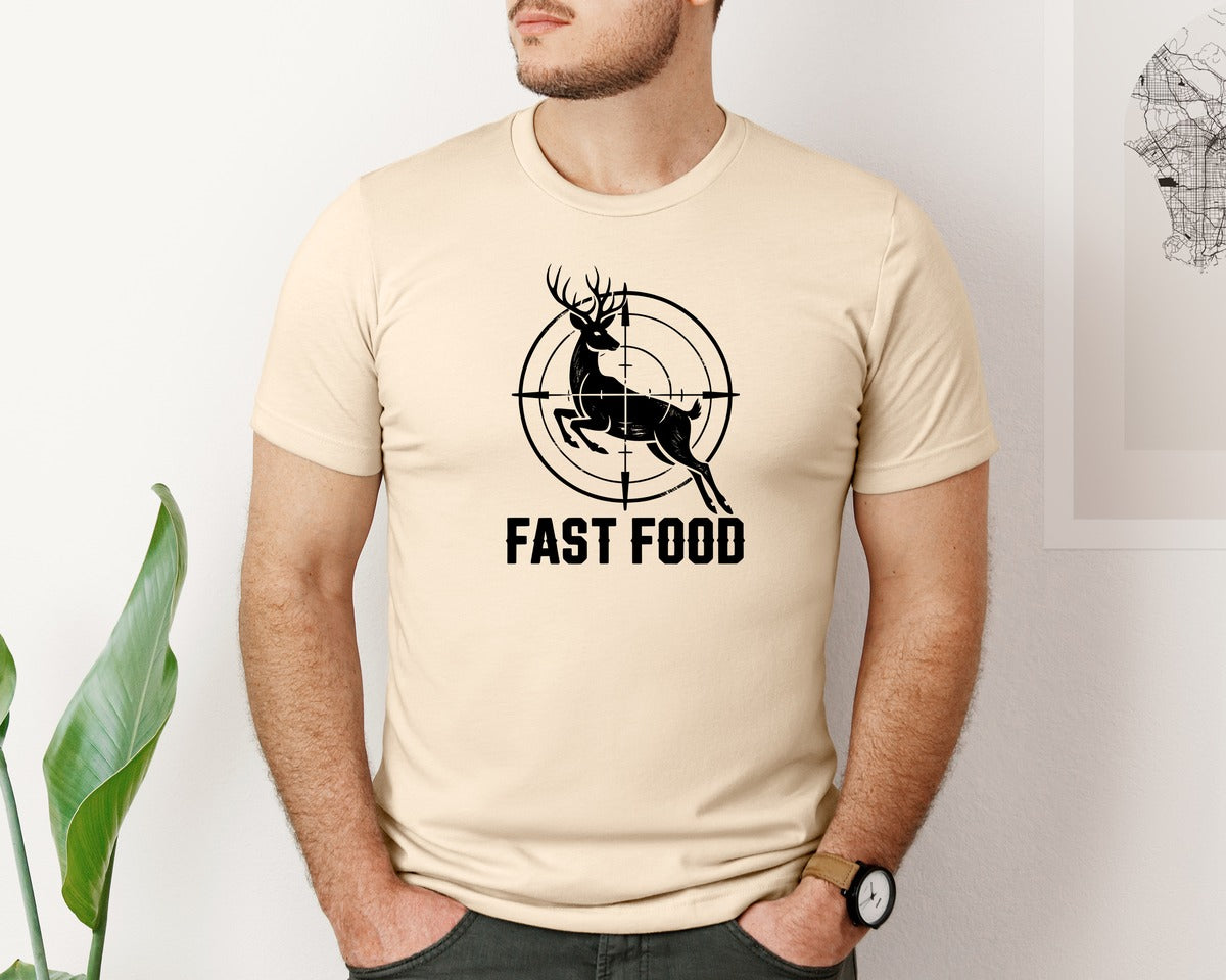 brand:Bella Canvas|color:Soft Cream|Funny Fast Food Deer Hunting Shirt Graphic T-Shirt