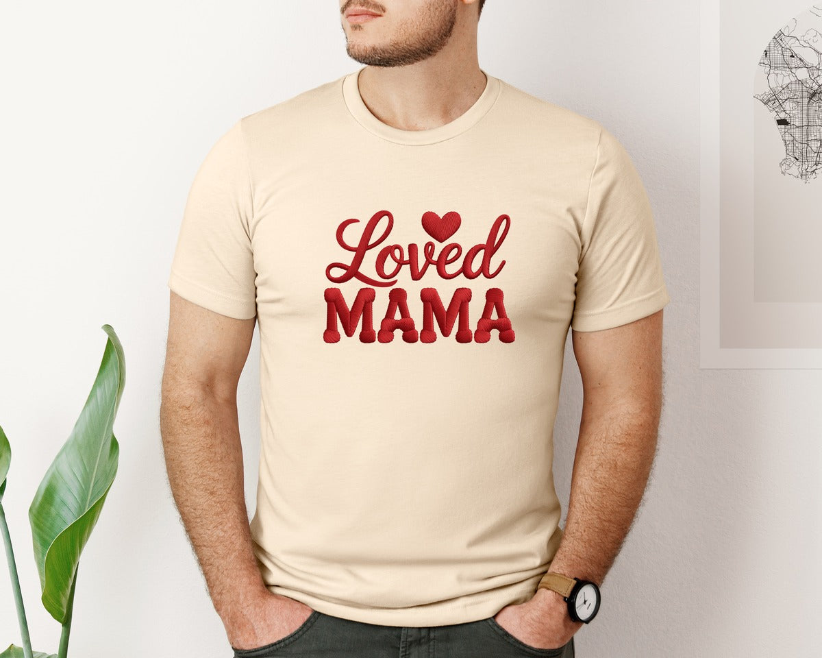 brand:Bella Canvas|color:Soft Cream|Loved Mama Retro Text Mothers Day Graphic T-Shirt