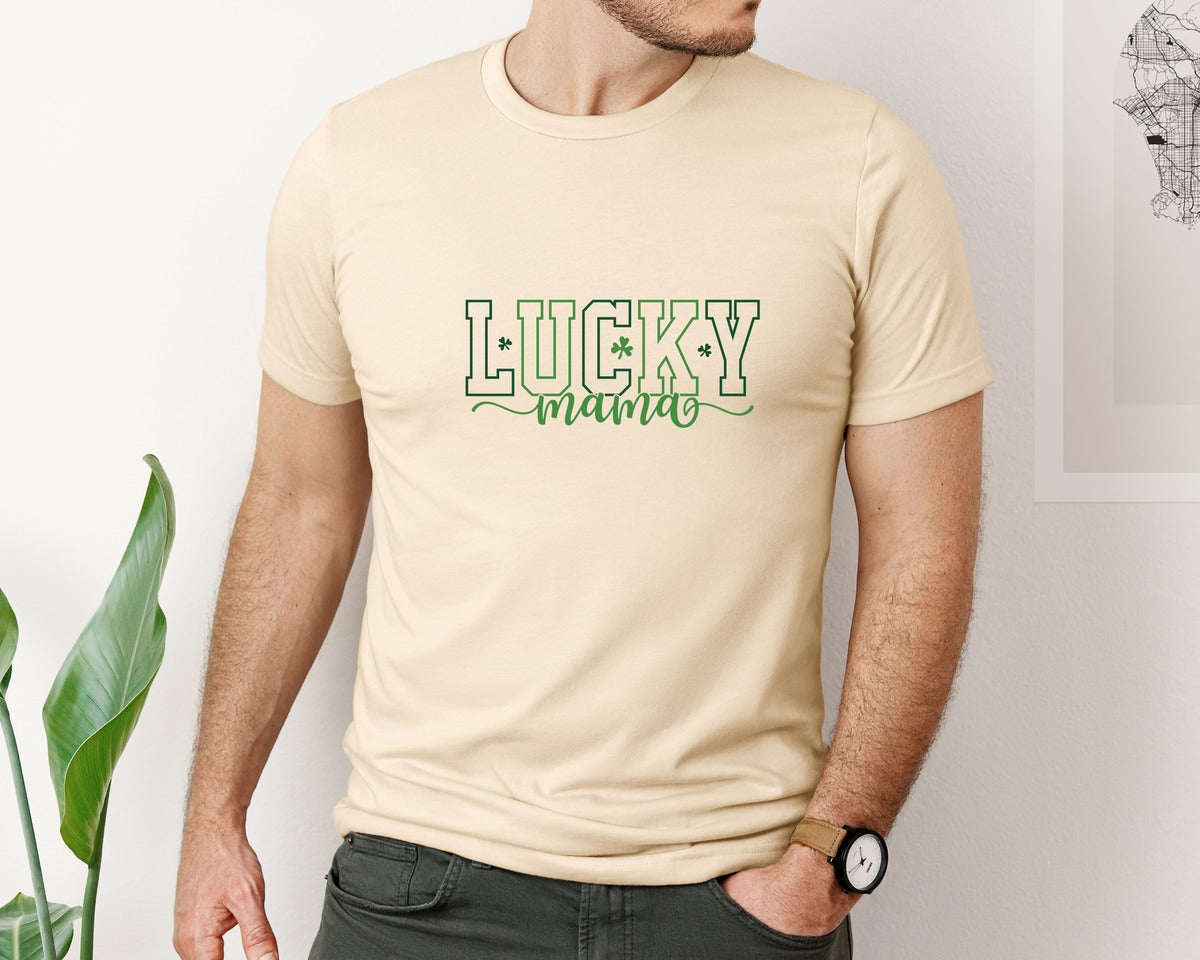brand:Bella Canvas|color:Soft Cream|Shamrock Lucky Mama St Patricks Day Graphic T-Shirt