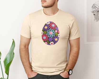 brand:Bella Canvas|color:Soft Cream|Easter Faux Yarn Chunky Crochet Egg Graphic T-Shirt