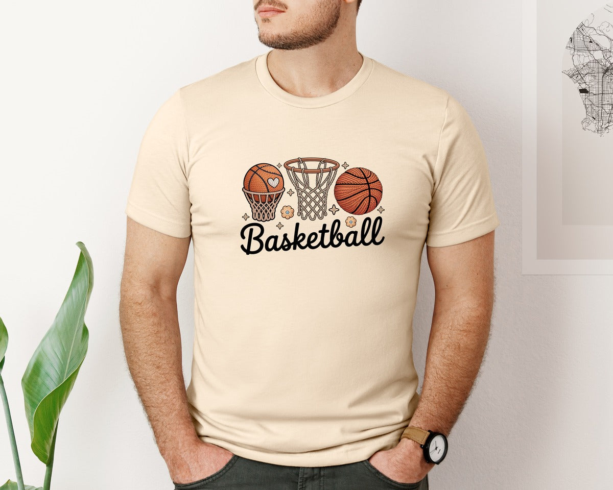brand:Bella Canvas|color:Soft Cream|Basketball Crochet Basketball Graphic T-Shirt