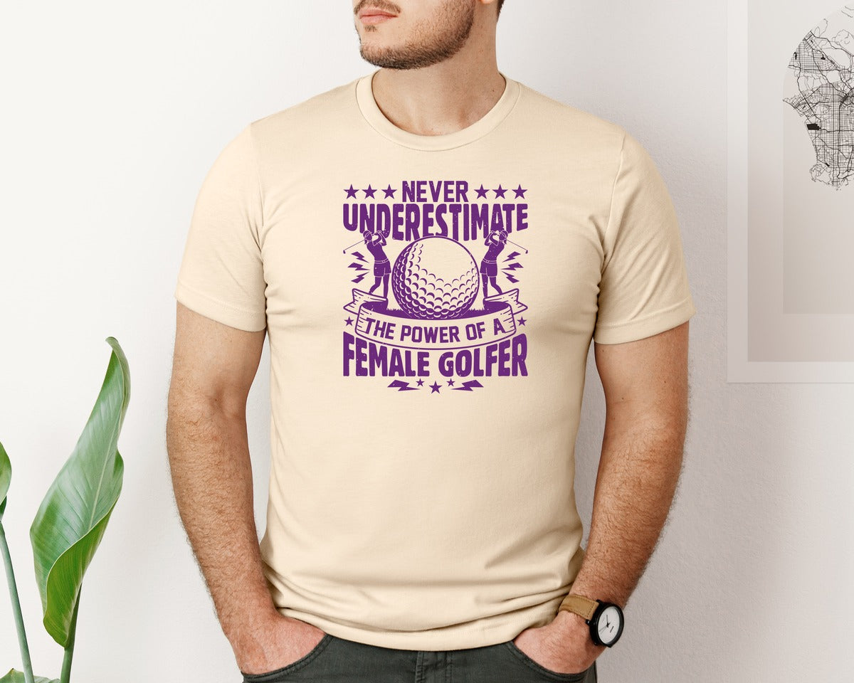 brand:Bella Canvas|color:Soft Cream|Female Golfer Golf Club T Shirt Design Graphic T-Shirt