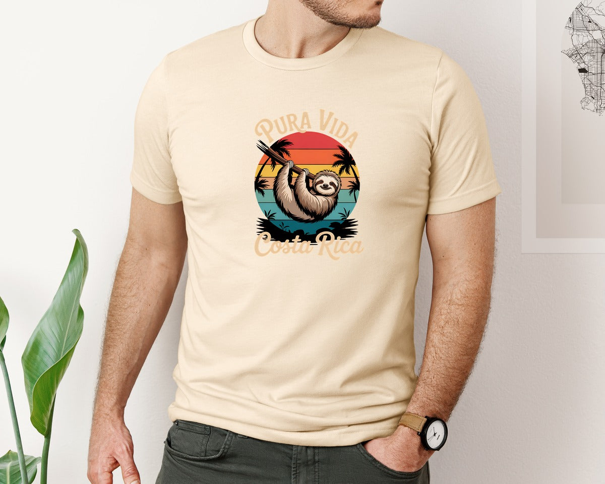 brand:Bella Canvas|color:Soft Cream|Pura Vida Costa Rica Sloth Vacation Graphic T-Shirt