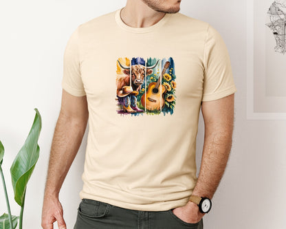 brand:Bella Canvas|color:Soft Cream|Cowboy Highland Cow Brushstroke Graphic T-Shirt