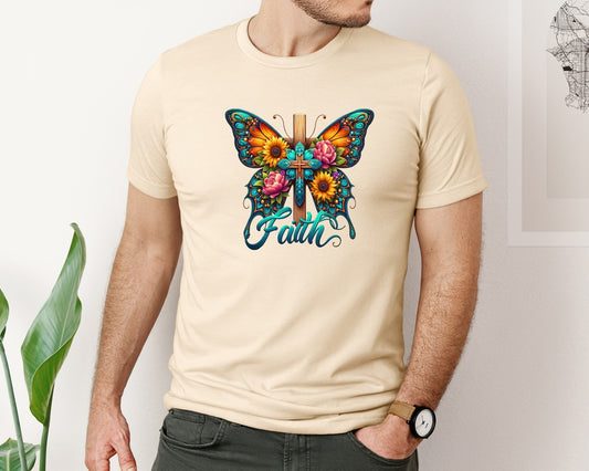 Faith Butterfly Cross Colorful Graphic T-Shirt