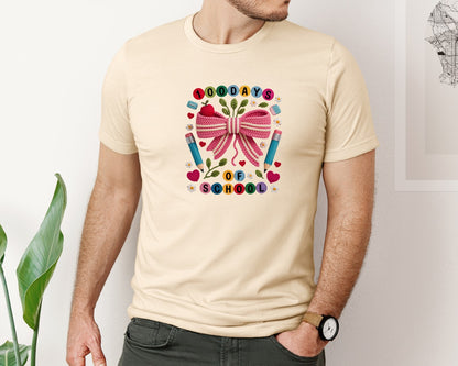 brand:Bella Canvas|color:Soft Cream|100 Days Of School Pencil Coquette 3 Graphic T-Shirt