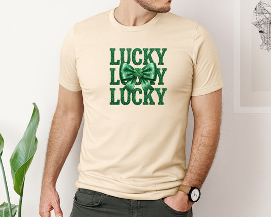 Lucky St Patricks Day Green Glitter Graphic T-Shirt