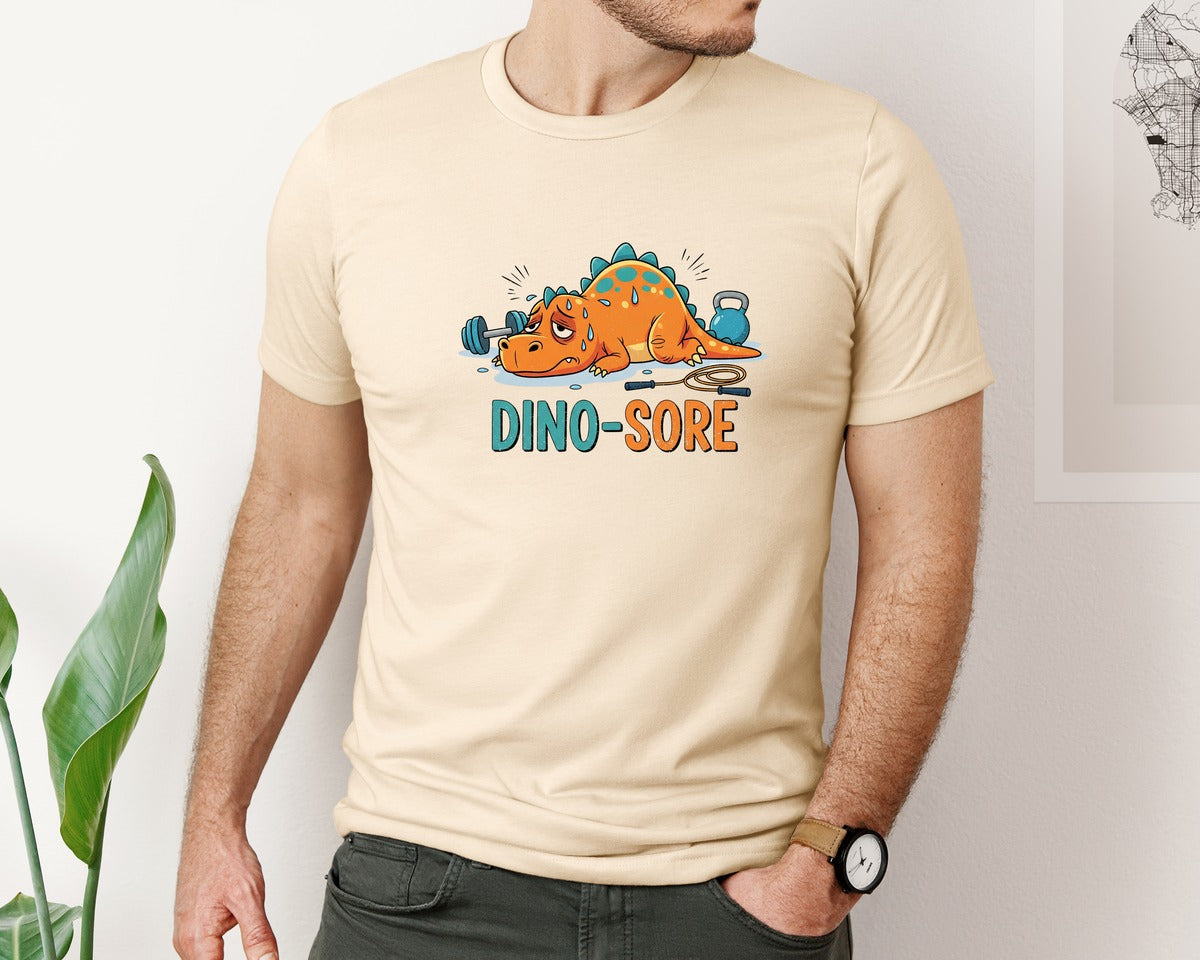 brand:Bella Canvas|color:Soft Cream|Dino Sore Gym Funny Dinosaur Graphic T-Shirt