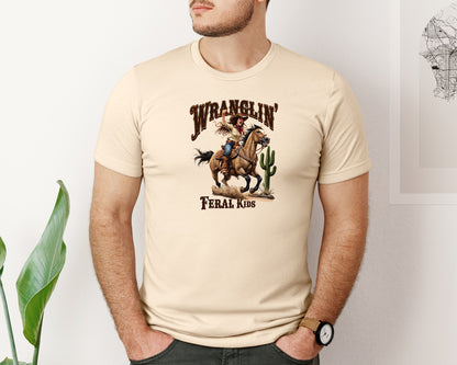 brand:Bella Canvas|color:Soft Cream|Wranglin Feral Kids Western Mothers Day 2 Graphic T-Shirt