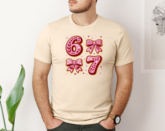 Valentine 67 Pink Bow Love Numbers Graphic T-Shirt