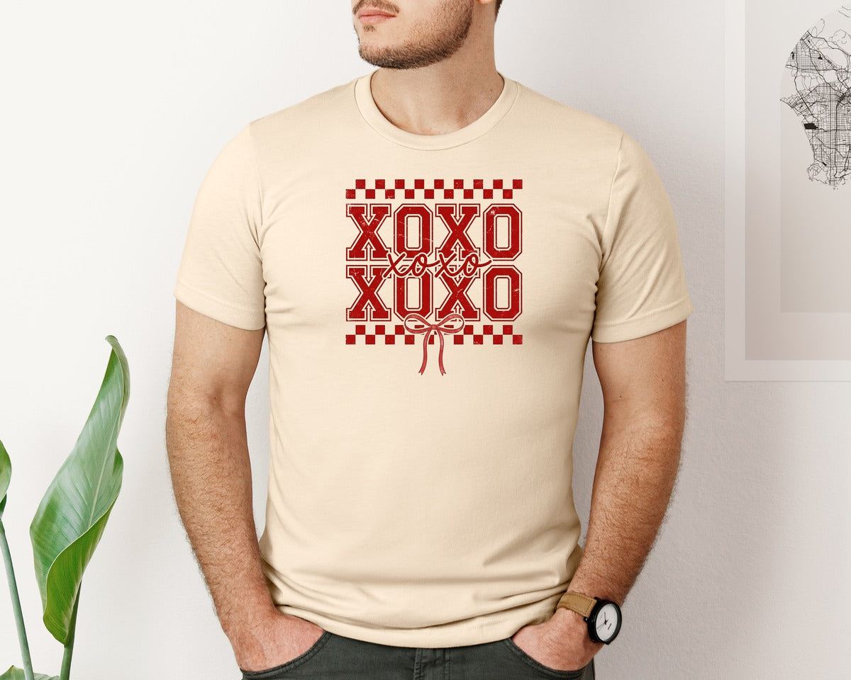 brand:Bella Canvas|color:Soft Cream|Vintage Xoxo Valentine Coquette Bow Graphic T-Shirt