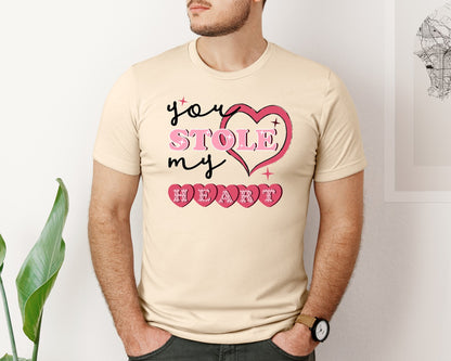 brand:Bella Canvas|color:Soft Cream|Valentine Tshirt You Stole My Heart Graphic T-Shirt
