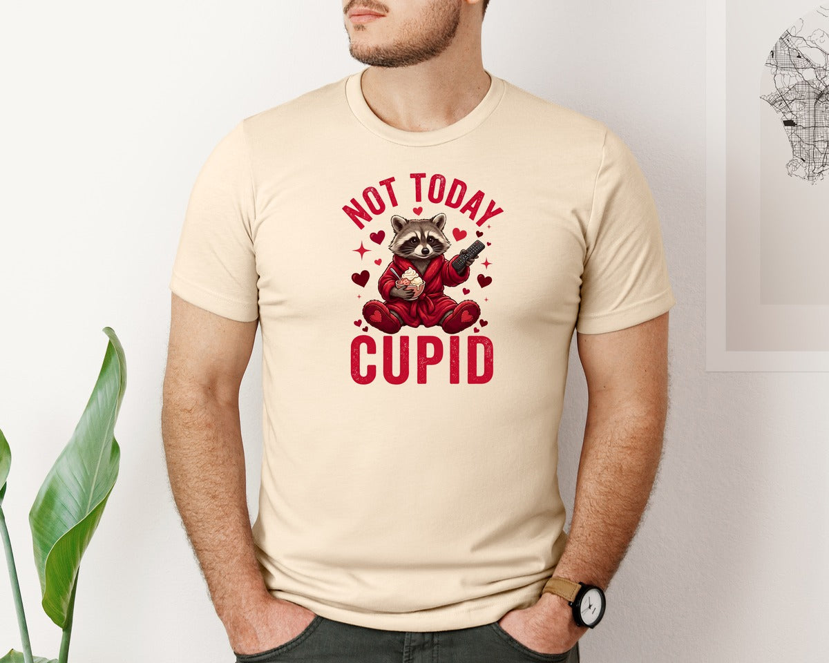 brand:Bella Canvas|color:Soft Cream|Not Today Cupid Raccoon Valentine 6 Graphic T-Shirt