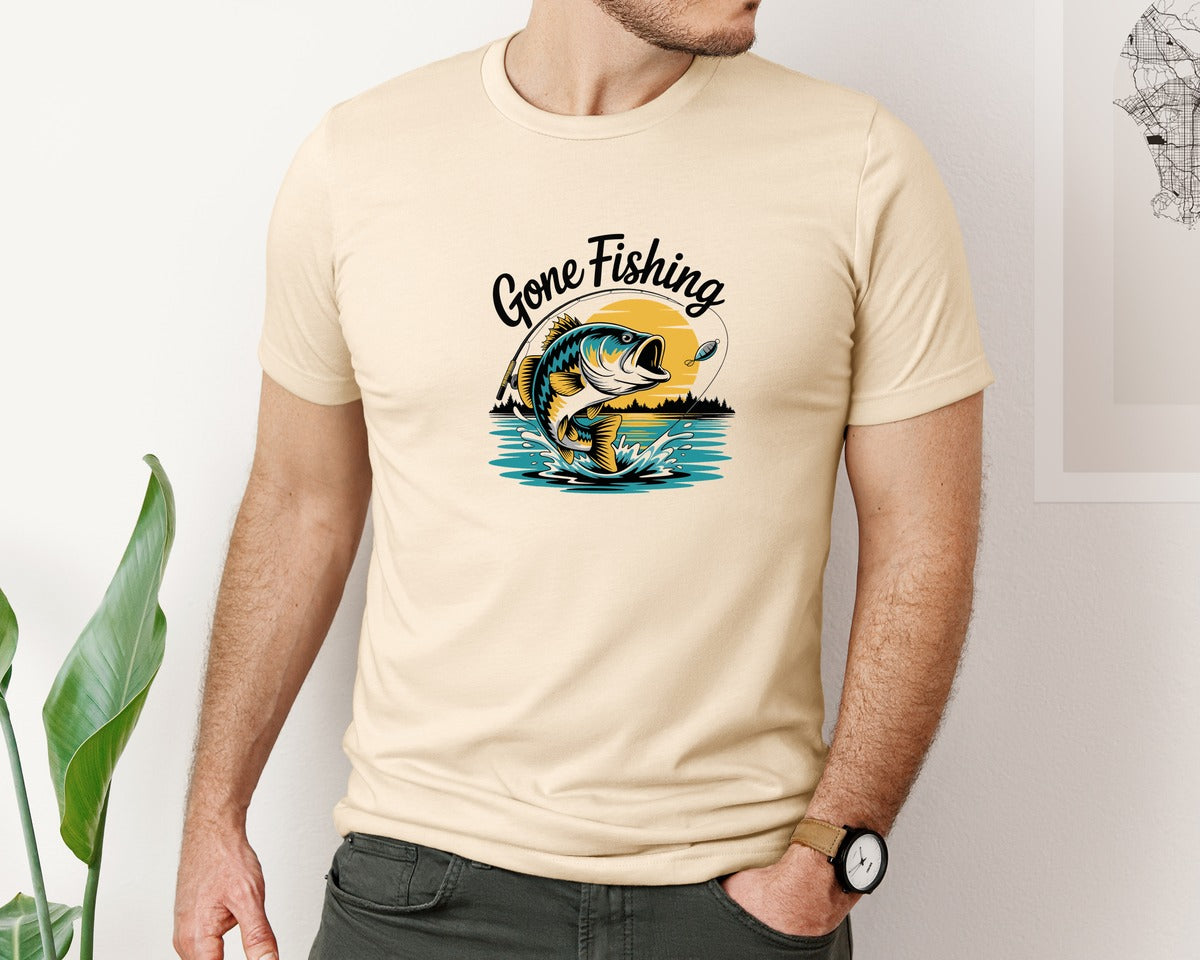 brand:Bella Canvas|color:Soft Cream|Gone Fishing T Shirt Design 10 Graphic T-Shirt