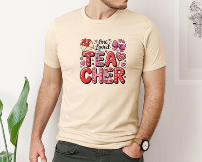 brand:Bella Canvas|color:Soft Cream|One Loved Teacher Valentines Day 3 Graphic T-Shirt